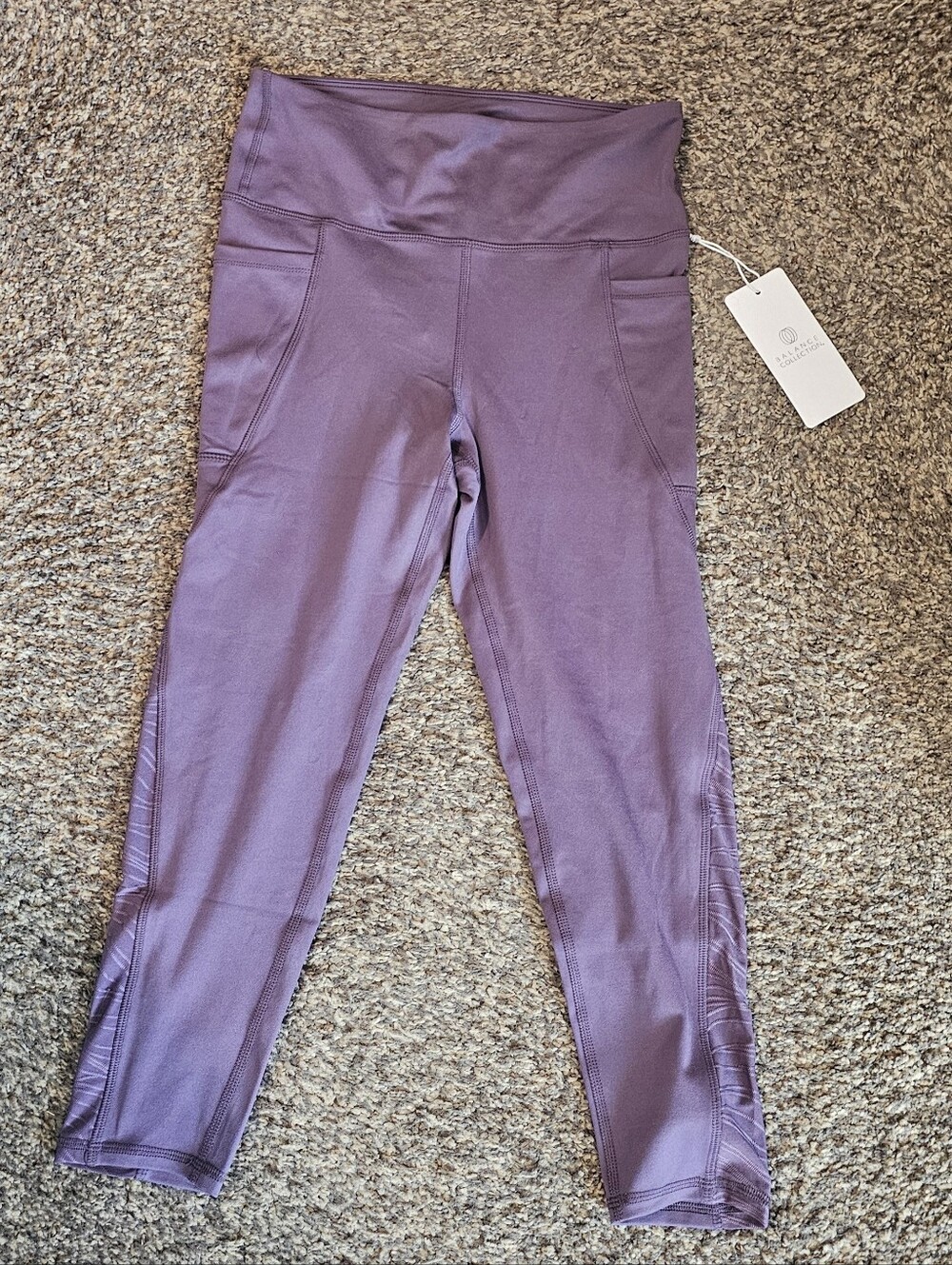 NWT BALANCE COLLECTION Cropped Mid Rise Pocket Leggings Size medium Plum/purple